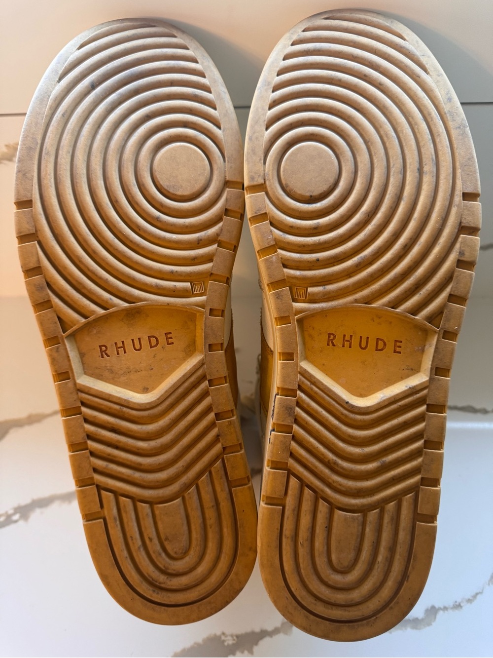 Rhude Rhecess Hi White/Yellow Leather Sneakers - Size 12 - Picture 14 of 16